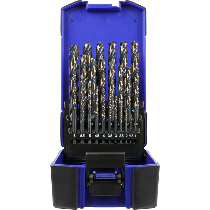 25 Piece HSS Tri-Point M2 Drill Bit Set - 1mm to 13mm Sizes - Self-Centring Tip Loops