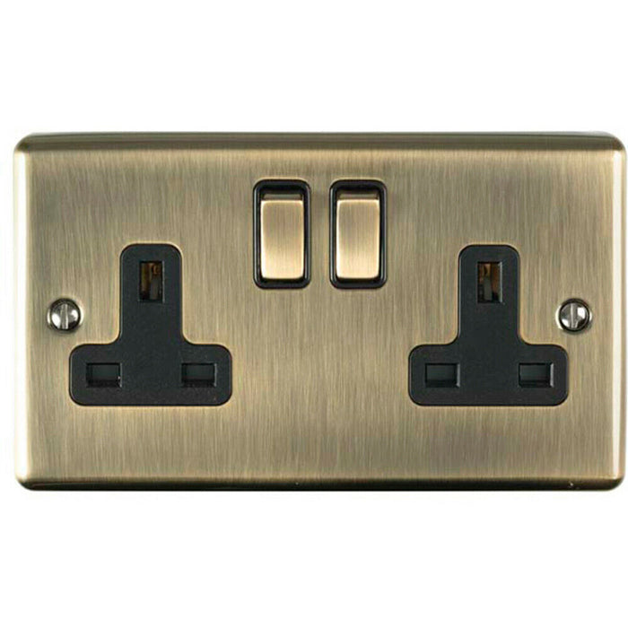 2 PACK 2 Gang Double UK Plug Socket ANTIQUE BRASS 13A Switched Power Outlet Loops