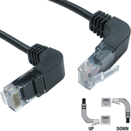 0.5m Right Angled CAT5e RJ45 Ethernet Patch Cable Lead Black Data Network LAN Loops