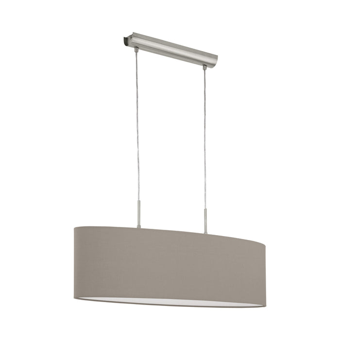 Pendant Light Colour Satin Nickel Steel Shade Taupe Fabric Bulb E27 2x60W Loops