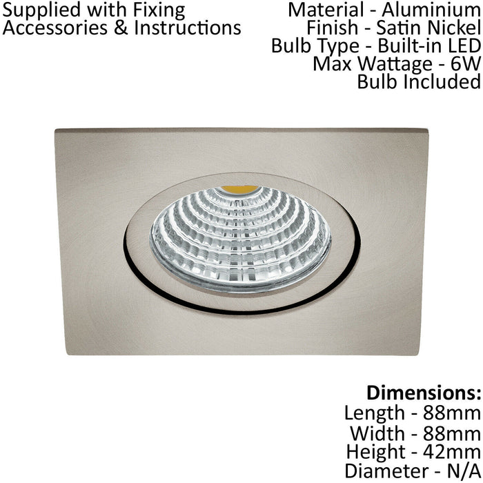 Wall / Ceiling Recess Square Downlight Satin Nickel Spotlight 6W Built in LED Loops