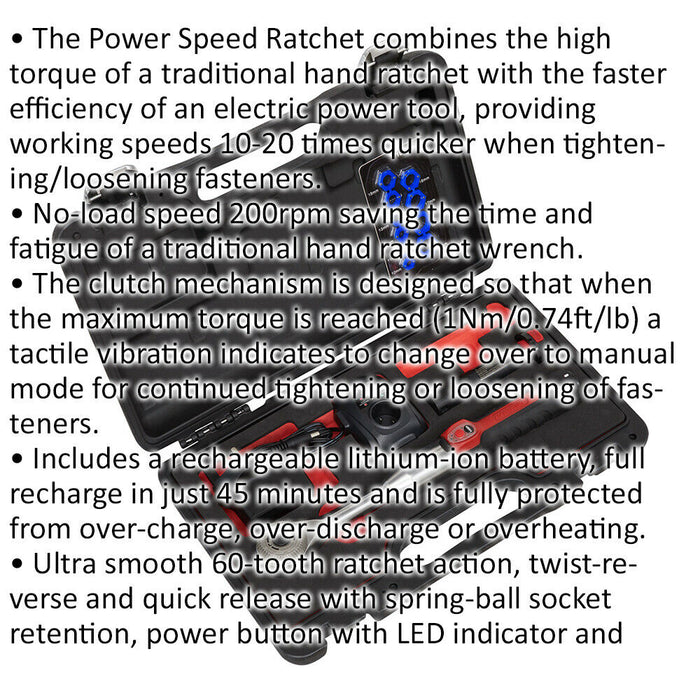 Power Speed Ratchet - 1/2" Sq Drive - High Torque - 3.6V 2000mAh Lithium-ion Loops