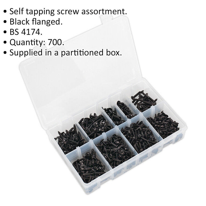 700 PACK Self Tapping Screw Assortment - Flanged Head Various Size Metal Fixings Loops