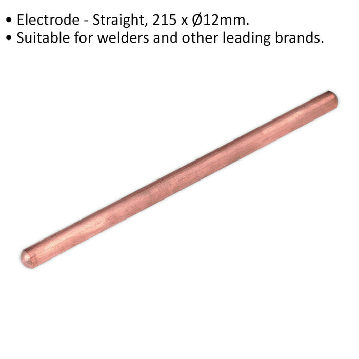 12mm x 215mm Straight Welding Electrode - Consumable Spot Welder Spare Jaw Loops