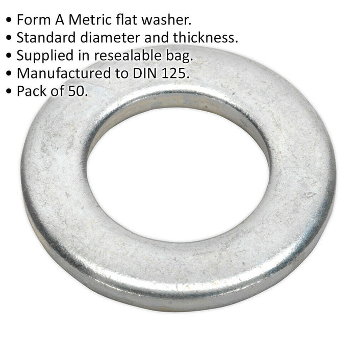 50 PACK Form A Flat Zinc Washer - M16 x 30mm - DIN 125 - Metric - Metal Spacer Loops