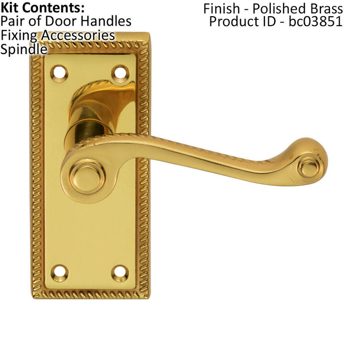PAIR Reeded Design Scroll Lever on Latch Backplate 112 x 48mm Polished Brass Loops