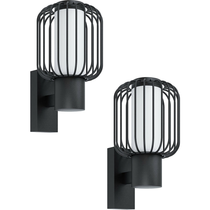 2 PACK IP44 Outdoor Wall Light Black Zinc Steel Cage 1x 28W E27 Porch Lamp Loops