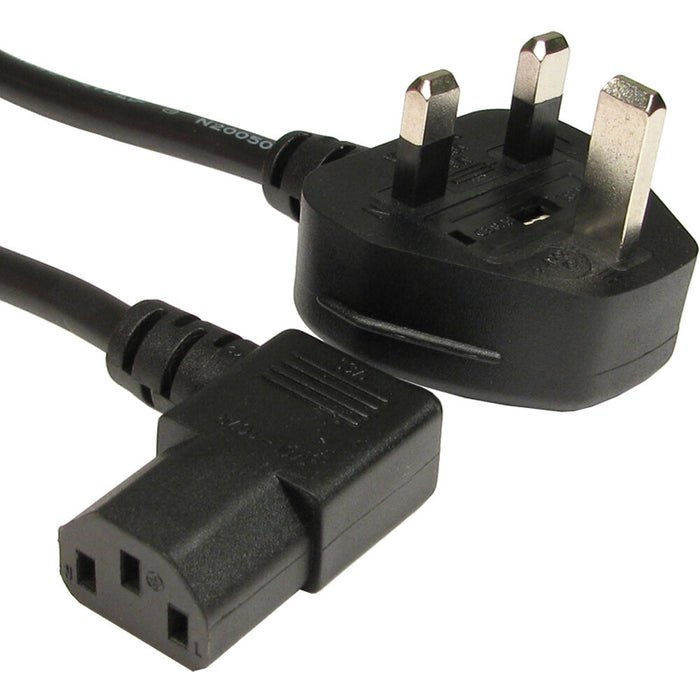 15M UK Plug to IEC Kettle Cable Lead 90 Degree Right Angled C13 Mains Power 10A Loops
