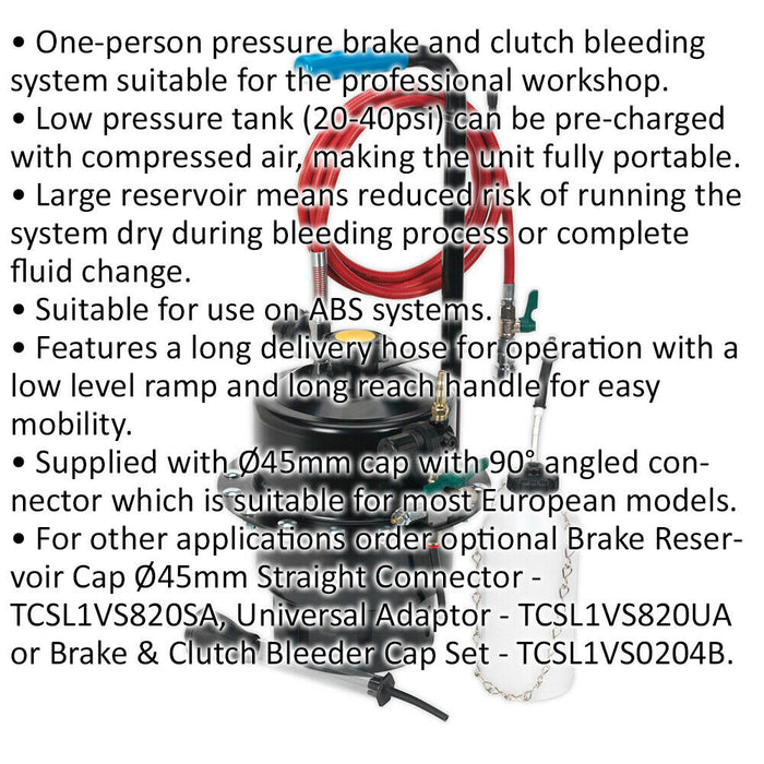 Pneumatic Brake & Clutch Pressure Bleeder Kit - 1/4" BSP Inlet - 5 Litre Tank Loops
