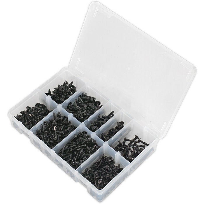 700 PACK Self Tapping Screw Assortment - Flanged Head Various Size Metal Fixings Loops