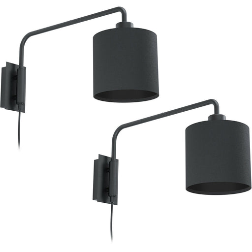 2 PACK Wall Light Colour Black Shade Black Fabric In Line Switch Bulb E27 1x40W Loops