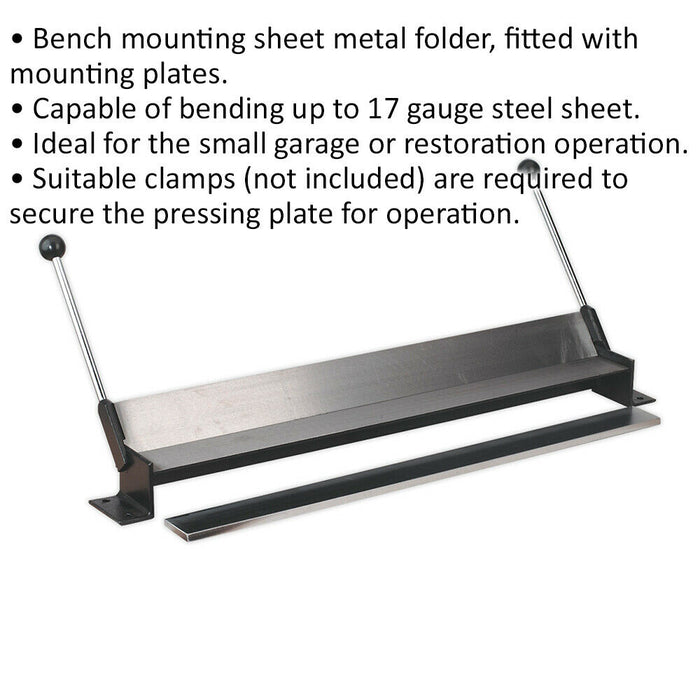 760mm Bench Mounted Sheet Metal Folder / Bender - 17 Gauge Max Manual Hand Lever Loops