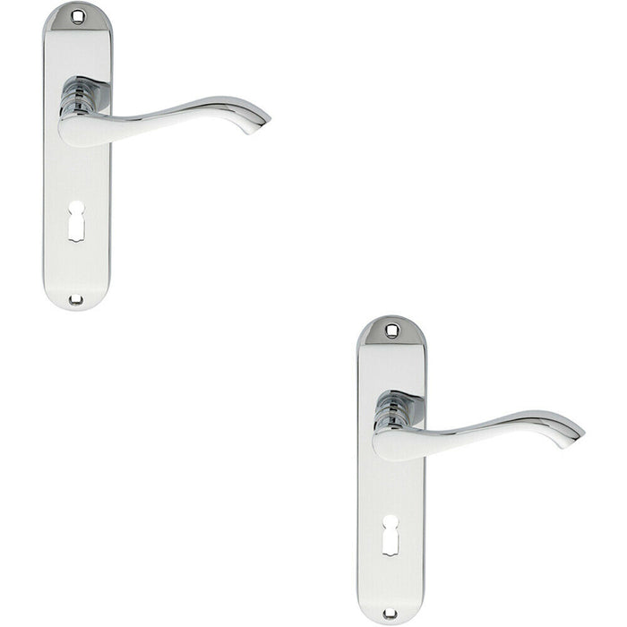 2x PAIR Curved Handle on Chamfered Lock Backplate 180 x 40mm Polished Chrome Loops