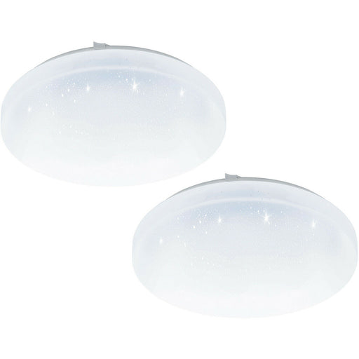 2 PACK Flush Ceiling Light White Shade White Plastic With Crystal Effect LED 12W Loops