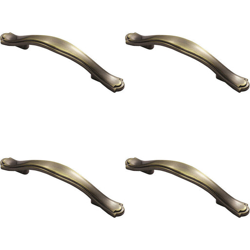 4x Stepped Edge Cupboard Bow Pull Handle 76mm Fixing Centres Burnished Brass Loops