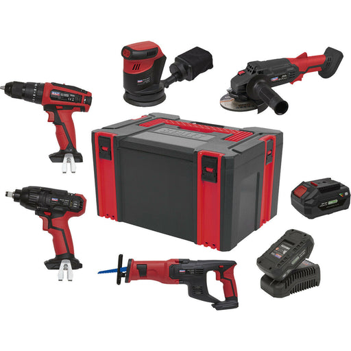 9 Piece 20V Cordless Power Tool Bundle - 2 x Batteries & Charger - Toolbox Loops