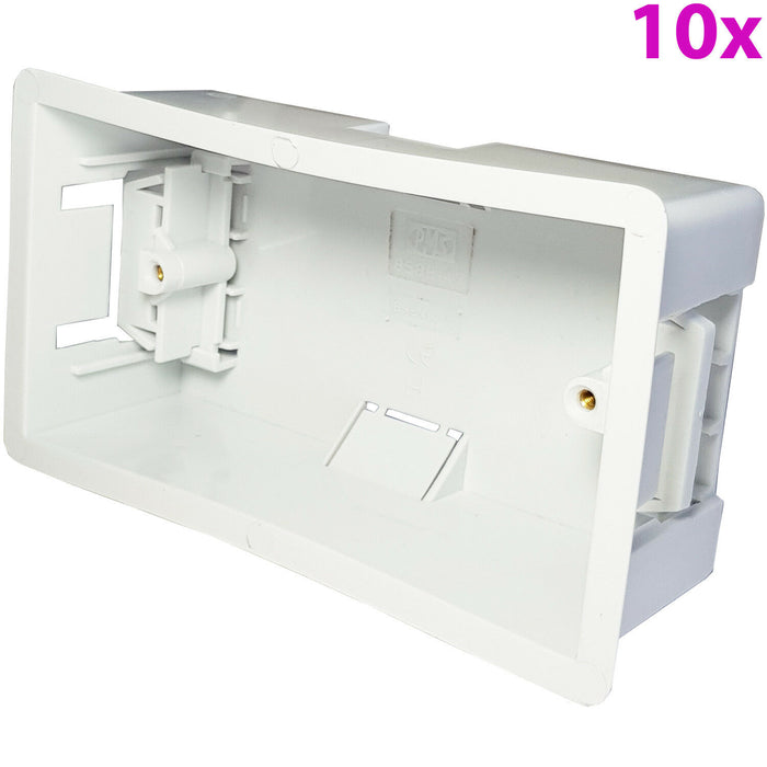 10x 47mm Deep Plasterboard Back Box Double Dry Lining Wall Flush Mount Pattress Loops