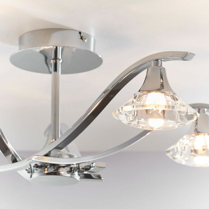 Semi Flush Ceiling Light Chrome Clear Crystal 5 Bulb Hanging Pendant Lamp Shade Loops