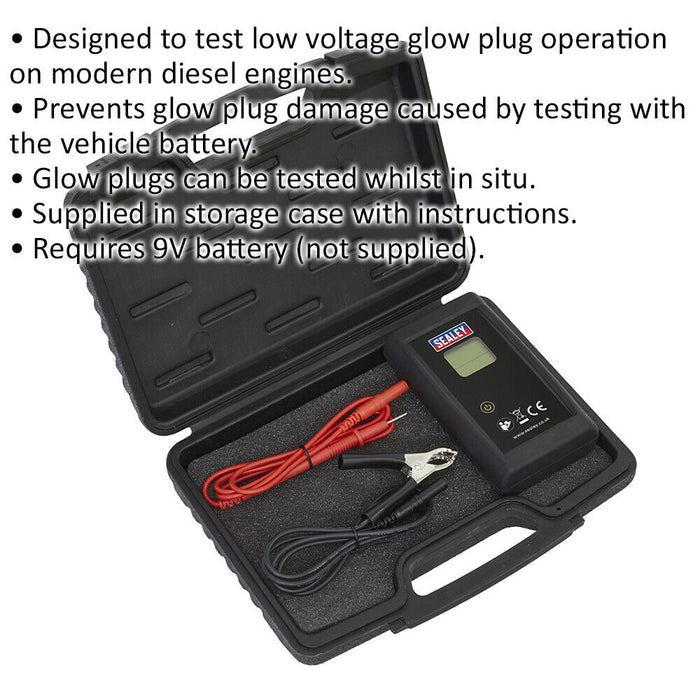 Multi Voltage Glow Plug Tester - Diesel Engine Diagnostic Tool - Battery Powered Loops