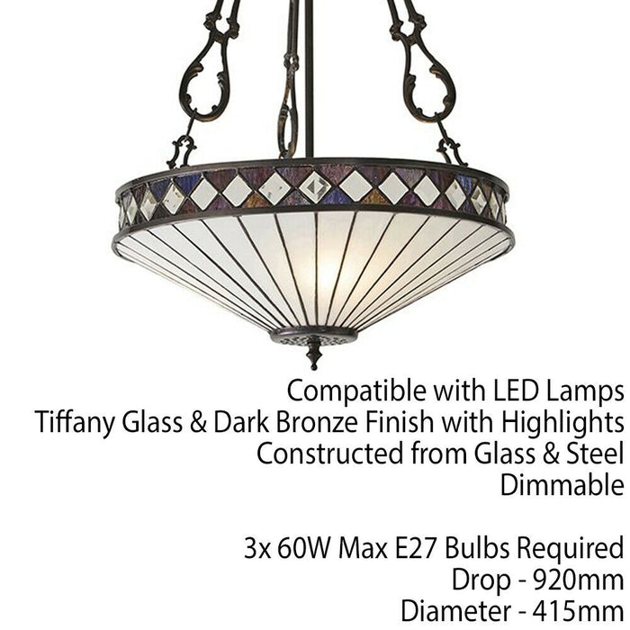 Tiffany Glass Hanging Ceiling Pendant Light Bronze & Natural Lamp Shade i00129 Loops