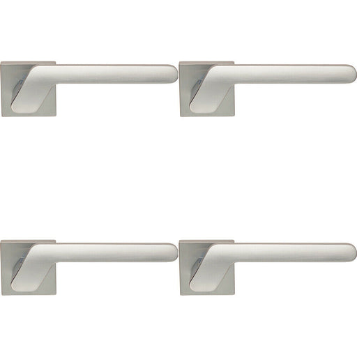 4x PAIR Modern Angled Handle on Square Rose Concealed Fix Satin Chrome Loops