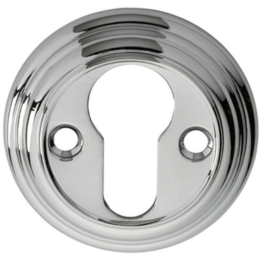 55mm Euro Profile Round Escutcheon Reeded Design Polished Chrome Keyhole Cover Loops