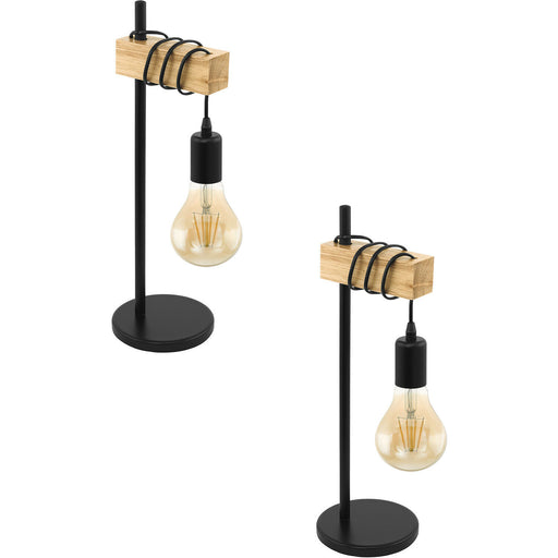 2 PACK Table Lamp Desk Hangman Light Black Steel & Wood Arm 1x 10W E27 Loops