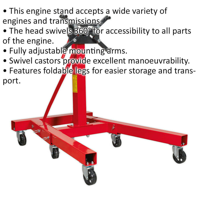 Folding Engine Support Stand - 900kg Capacity - 360 Degree Swivel - Adjustable Loops