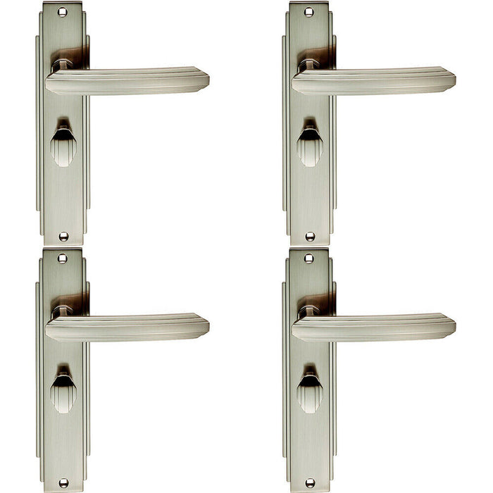 4x PAIR Line Detailed Handle on Bathroom Backplate 205 x 45mm Satin Nickel Loops