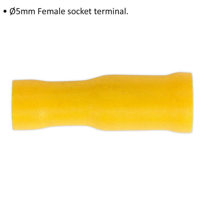 100 PACK Female Socket Terminal - 5mm Diameter - 12 to 10 AWG Cable - Yellow Loops