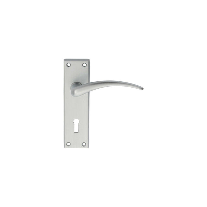 2x PAIR Slim Arched Door Handle on Lock Backplate 150 x 43mm Satin Chrome Loops