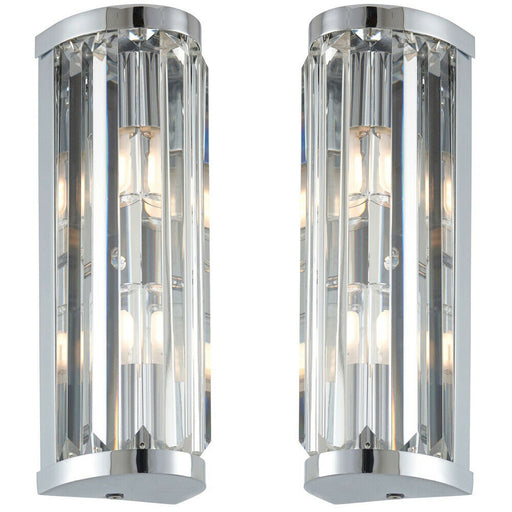 2 PACK IP44 Bathroom Wall Light Chrome & Crystal Round Glass Modern Jewel Lamp Loops