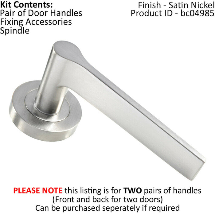 2x PAIR Straight Rounded Handle on Round Rose Concealed Fix Satin Nickel Loops