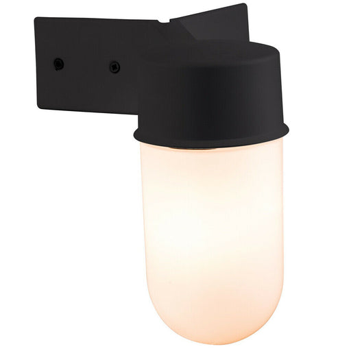 IP44 Outdoor Wall Light & Corner Bracket Black White Long Glass Shade E27 Lamp Loops