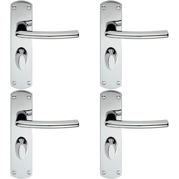 4x Curved Bar Lever on Bathroom Backplate Door Handle 170 x 42mm Polished Chrome Loops