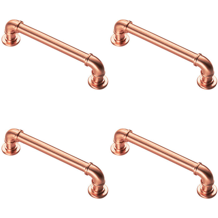 4x Pipe Design Cabinet Pull Handle 128mm Fixing Centres 12mm Dia Satin Copper Loops