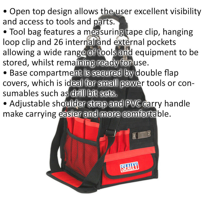 200 x 220 x 230mm Technicians Utility Tool Bag - RED - 26 Pocket Portable Case Loops