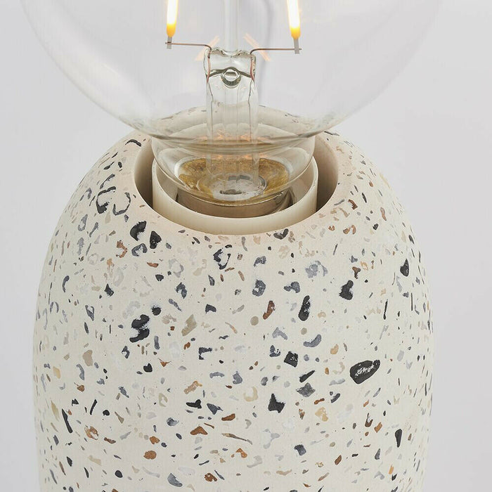 Modern Terrazzo Mini Table Lamp White Speckled Marble Bedside Bulb Holder Light Loops
