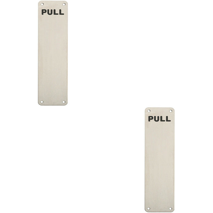 2x Pull Engraved Door Finger Plate 300 x 75mm Satin Stainless Steel Push Plate Loops