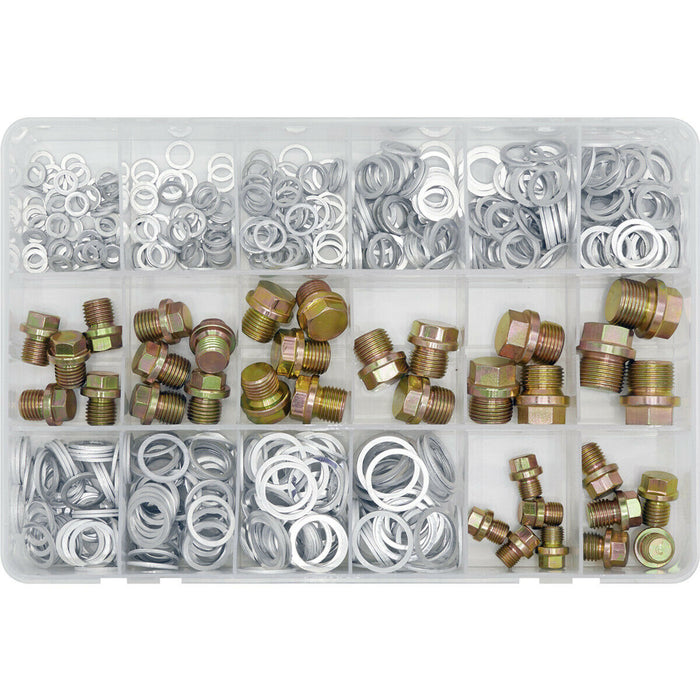 534 Piece Sump Plug & Washer Assortment - Various Sizes - Vehicle Drain Plug Loops
