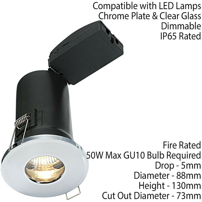 IP65 Bathroom FIRE RATED GU10 Lamp Ceiling Down Light Chrome PUSH FIT FAST FIX Loops