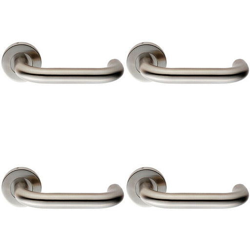 4x PAIR 19mm Round Bar Safety Handle on Round Rose Concealed Fix Satin Steel Loops