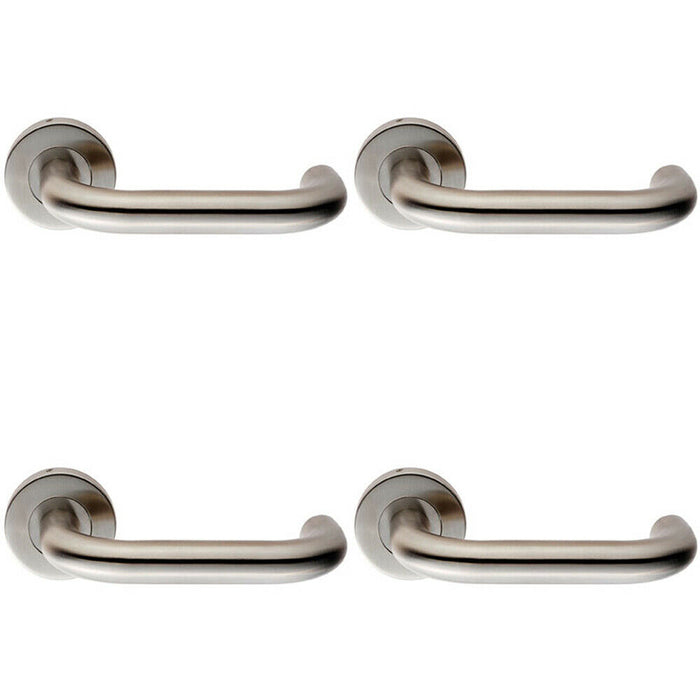 4x PAIR 19mm Round Bar Safety Handle on Round Rose Concealed Fix Satin Steel Loops