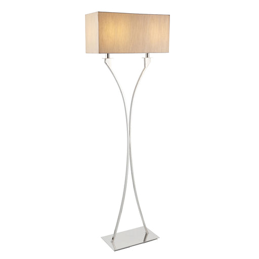 Floor Lamp Light Polished Nickel & Beige Fabric 2 x 60W E27 Complete Lamp Loops