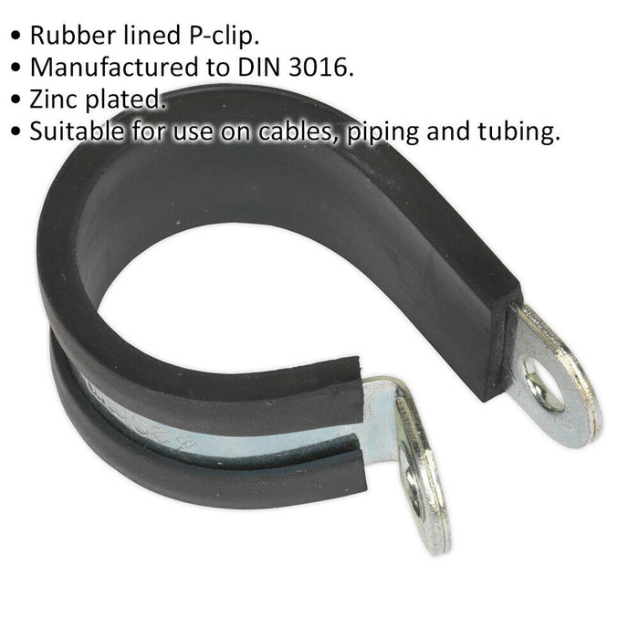 25 PACK Rubber Lined P-Clip - Zinc Plated - 29mm Diameter - Pipe Hose Cable Clip Loops