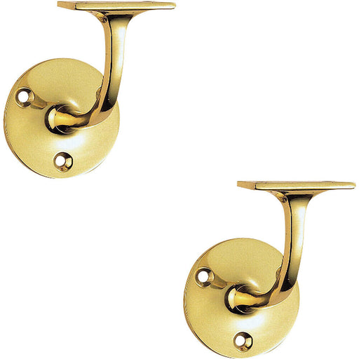 2x Lightweight Handrail Bannister Bracket 72mm Projection Polished Brass Loops