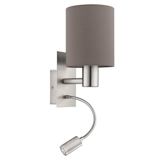 Wall Light Satin Nickel Shade Anthracite Brown Fabric Bulb E27 LED 1x40W 1x3.5W Loops