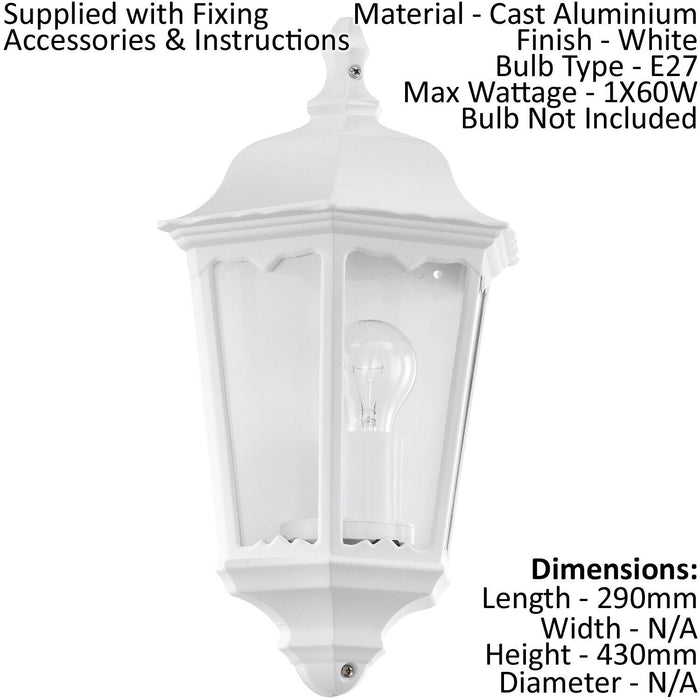 IP44 Outdoor Wall Light White Traditional Lantern 1x 60W E27 Porch Lamp Loops