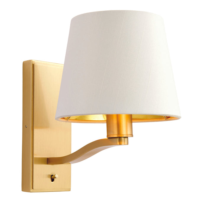 Wall Light Satin Brass Plate & Vintage White Fabric 40W E14 Dimmable Loops