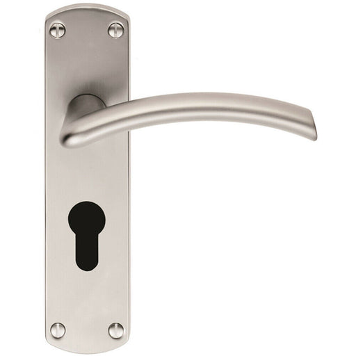 Arched Lever on Euro Lock Backplate Door Handle 170 x 42mm Satin Chrome Loops